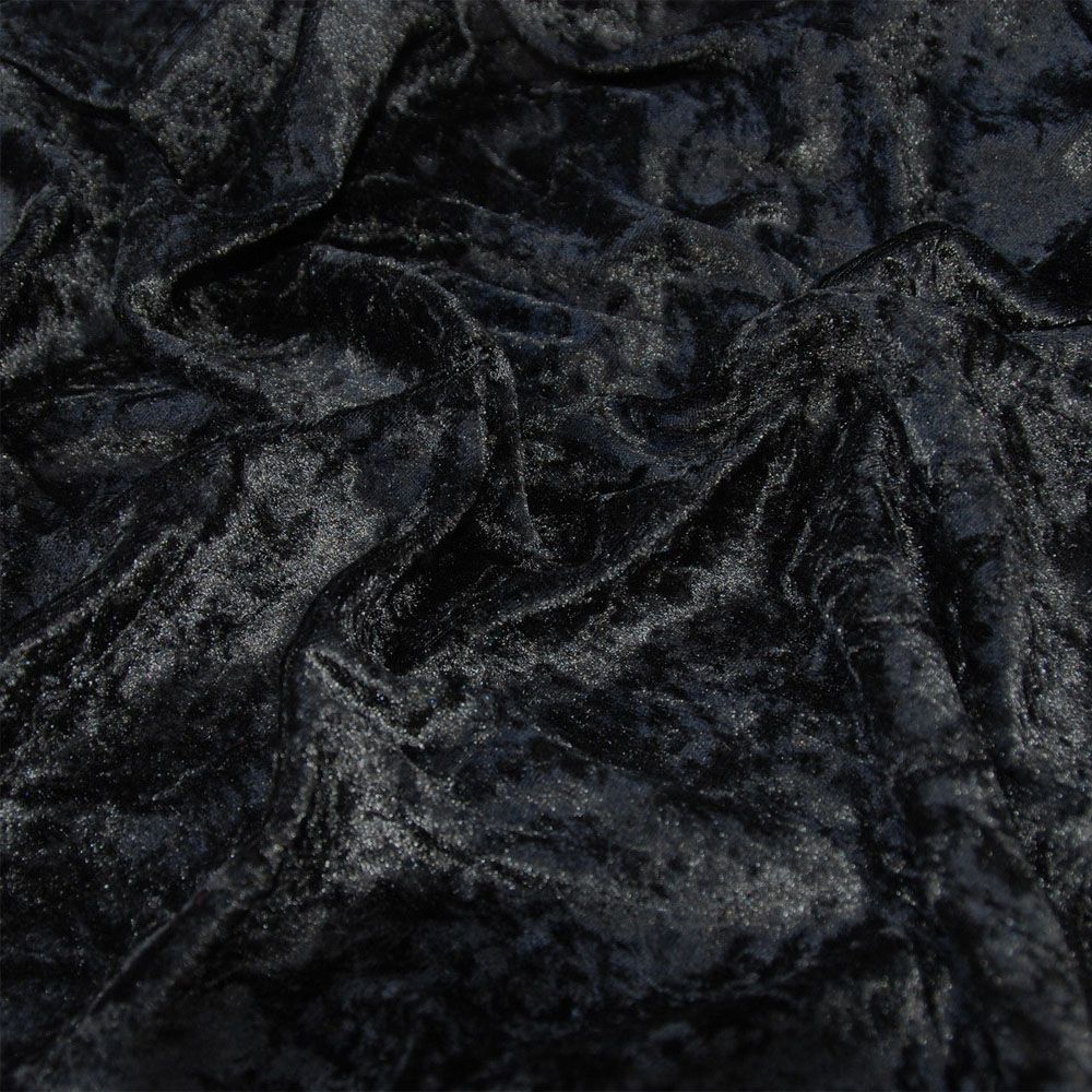 Crushed Velvet Fabric - Black Premium Velour 150cm