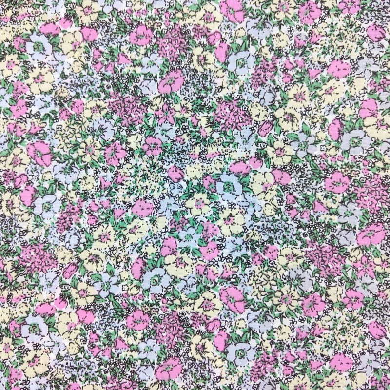Printed Polycotton Fabric - Hibiscus Cream Flowers