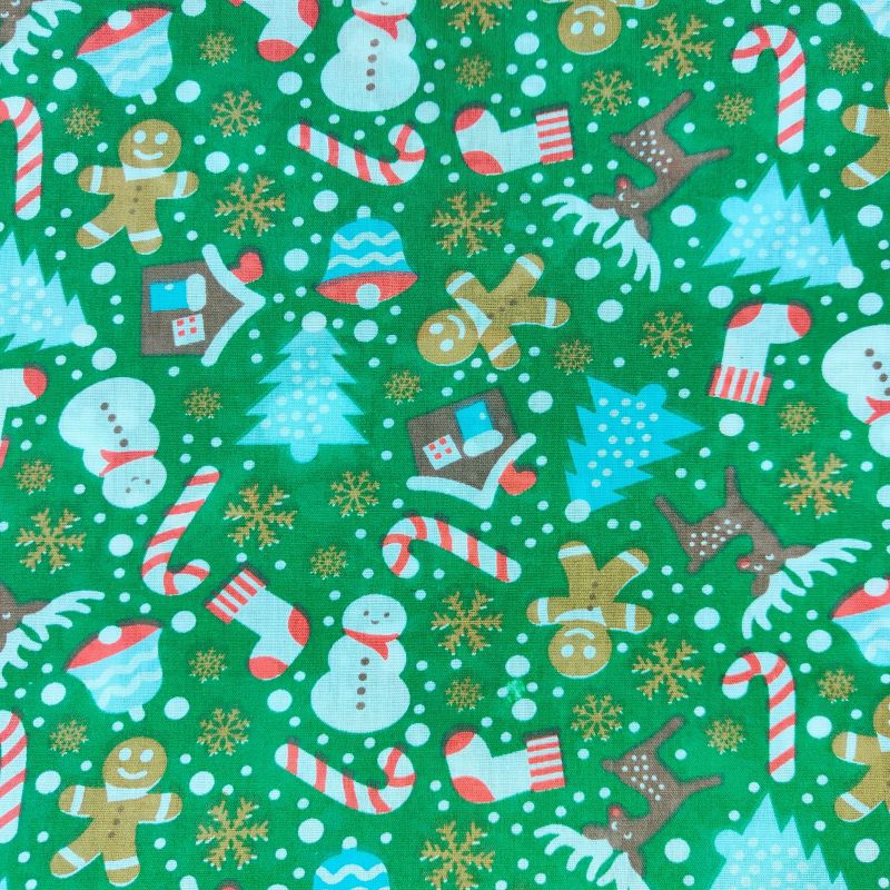Christmas Polycotton Fabric - Christmas Party Green