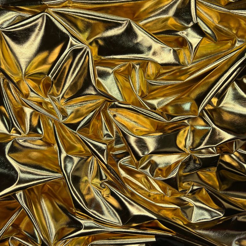 Mirror Foil Lycra Spandex 4 Way Stretch Fabric - Metallic Antique Gold