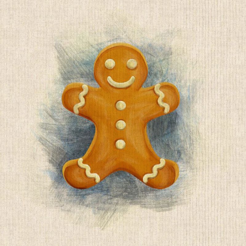 Gingerbread Man - Cotton Rich Linen Look Half Panama Fabric - Christmas Panel