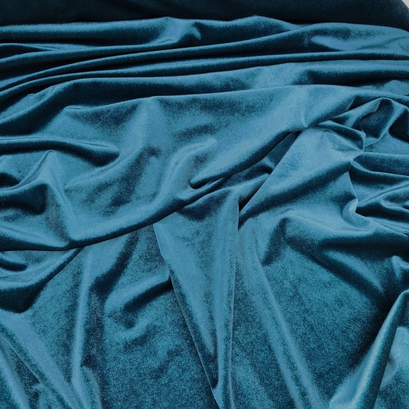 Deluxe Plain Spandex Velour Stretch Fabric - Turquoise