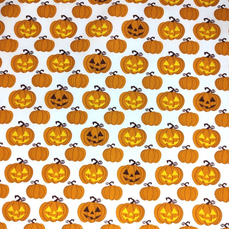 Polycotton Printed Fabric - Halloween Happy Pumpkin