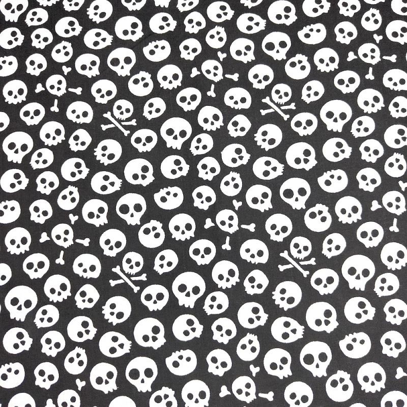 Printed Polycotton Fabric - Skulls Black with white Skulls