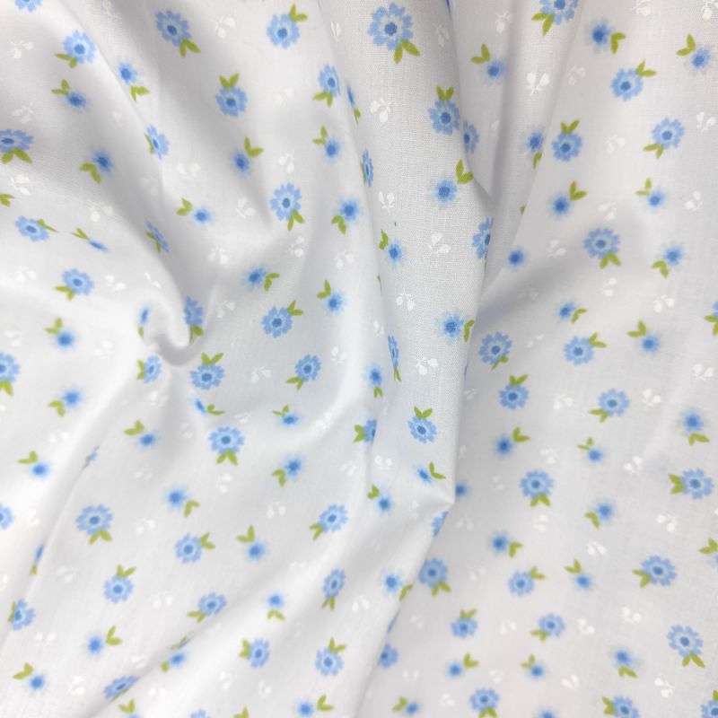 Printed Polycotton Fabric - Small Flowers Blue