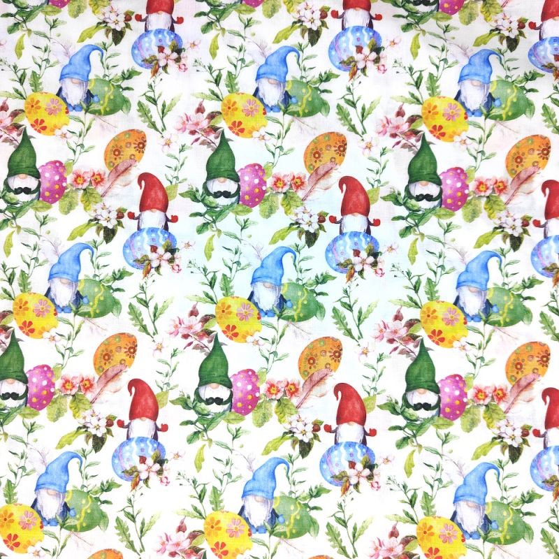 100% Cotton Fabric by Rose & Hubble - Gnomes & Eggs