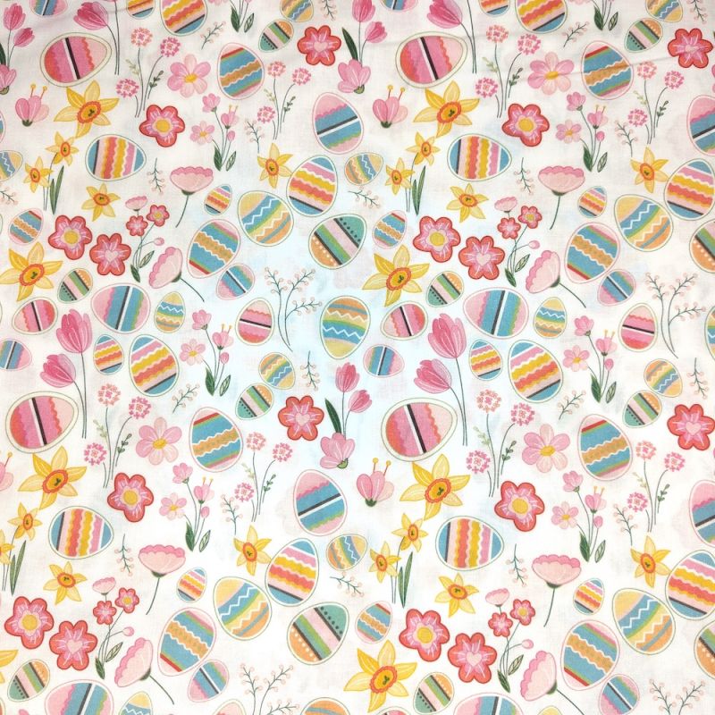 100% Cotton Fabric by Rose & Hubble - Eggs & Flowers
