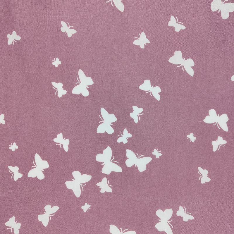 Poly Viscose Fabric - Dusky Pink with White Butterflies