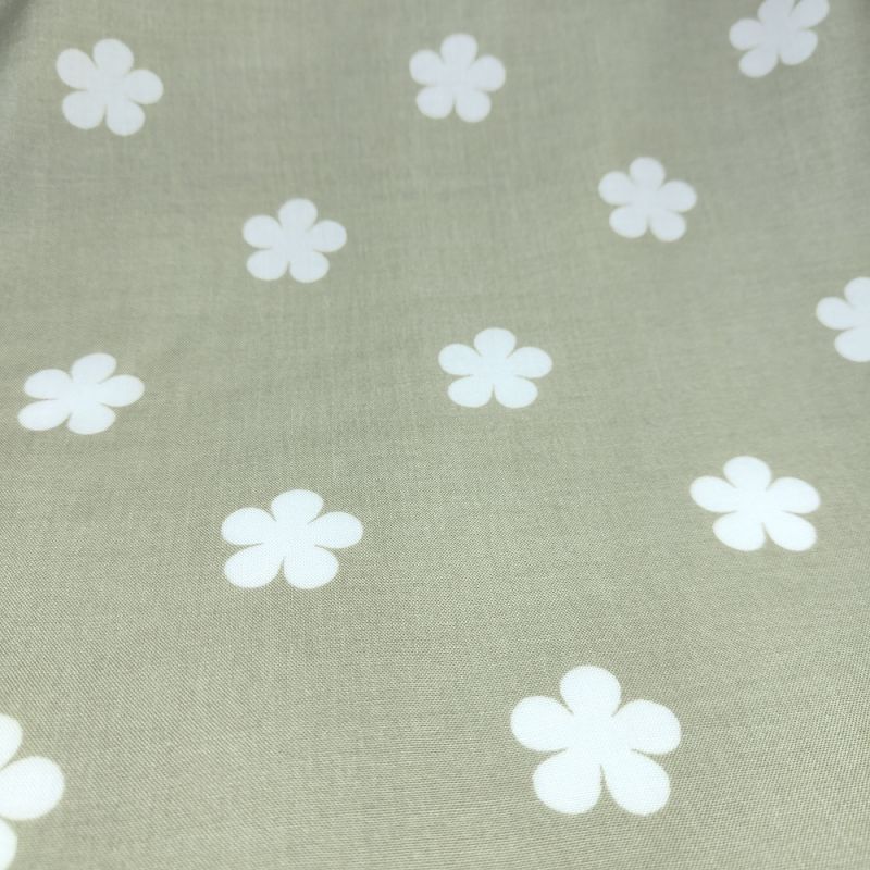 Poly Viscose Fabric - Khaki with White Flowers