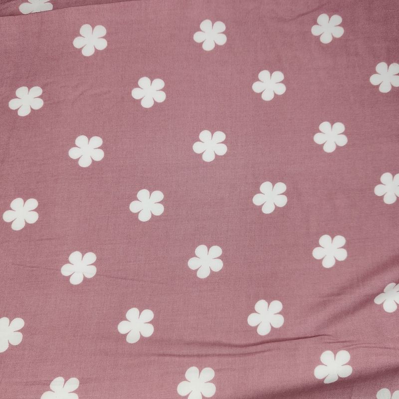 Poly Viscose Fabric - Dusky Pink with White Flowers