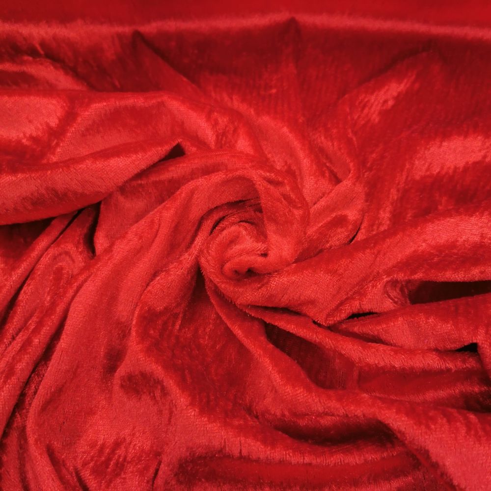 Crushed Velvet Fabric - Red Premium Velour 150cm