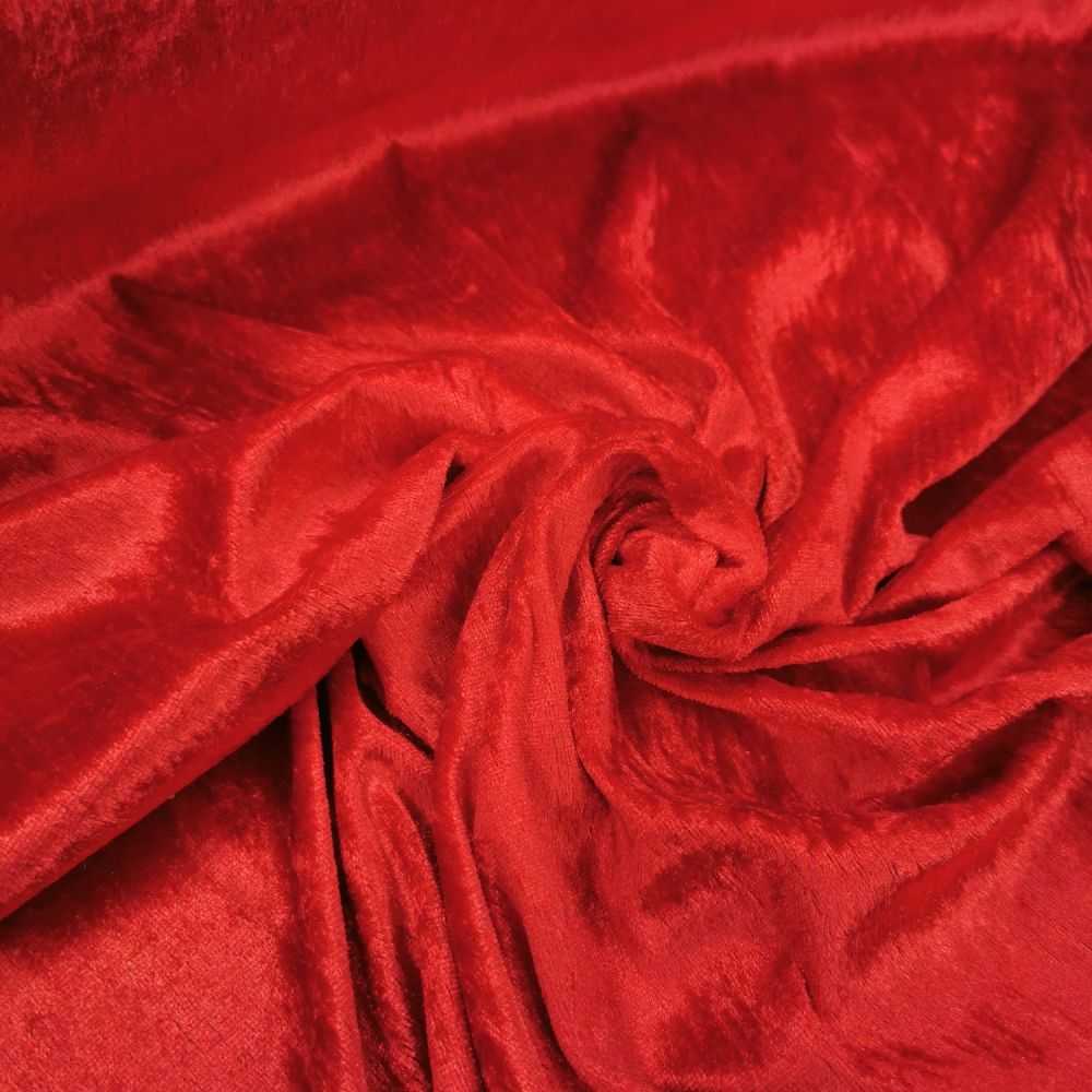 Crushed Velvet Fabric - Red Premium Velour 150cm
