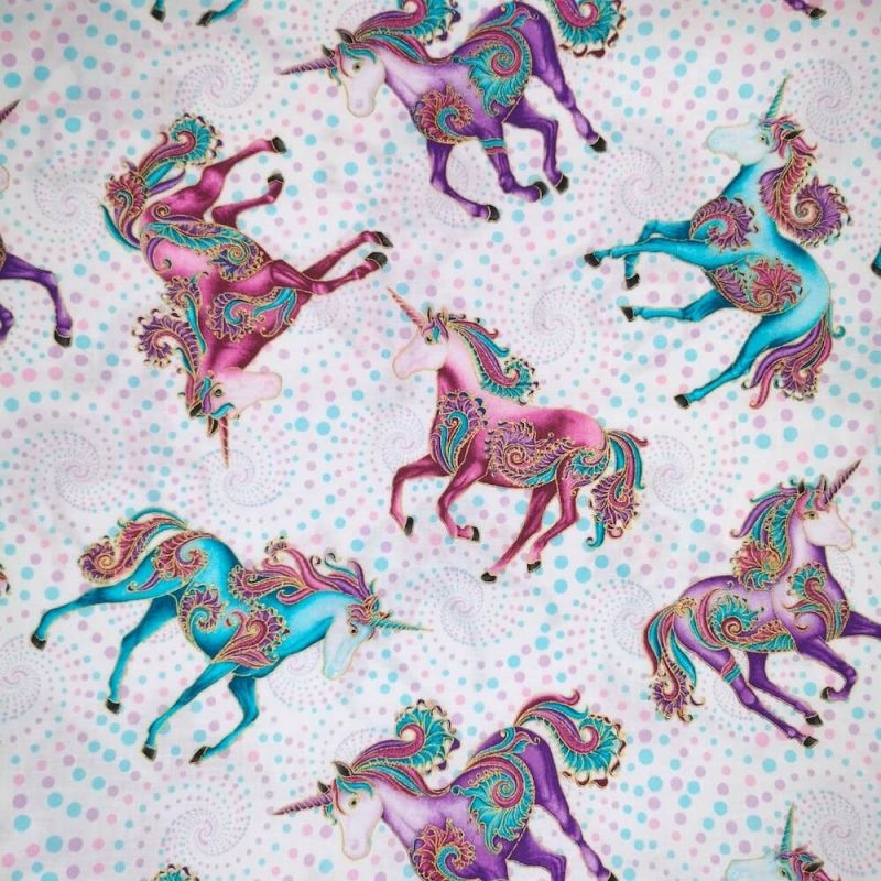 Benartex All Over Unicorns Pastel - 100% Premium Cotton Fabric 