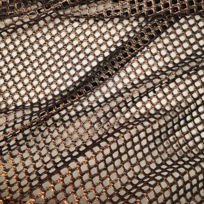 Metallic Fishnet Diamond Mesh Fabric - Bronze and Black