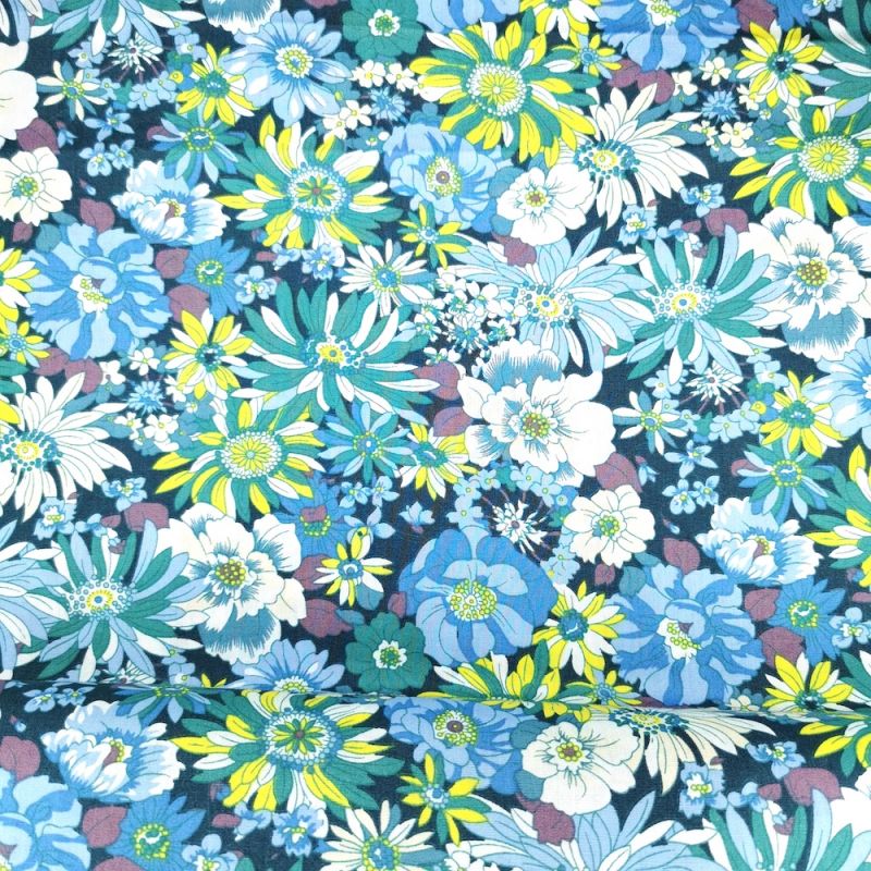 100% Cotton Poplin Fabric - Mixed Floral Blue