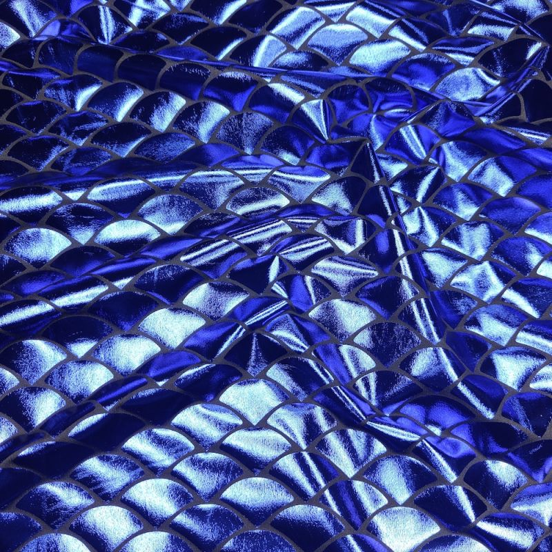 Poly Eleastine Fabric - Fish Scale Foil - Royal Blue