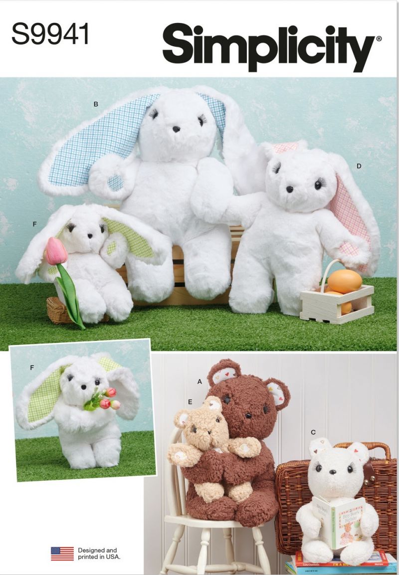 Simplicity S9941 OS - Plush Bears and Bunnies in Three Sizes
