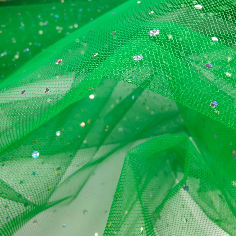Holographic Spangle Tulle Dress Net - Emerald
