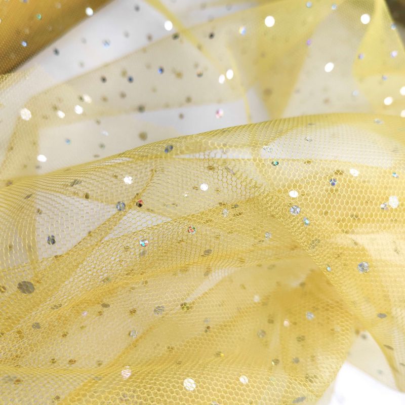 Holographic Spangle Tulle Dress Net - Yellow