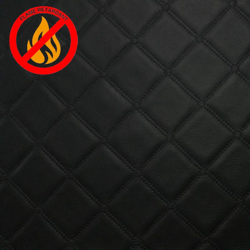 Trellis Leather Faux Fabric Fire Retardant - Black