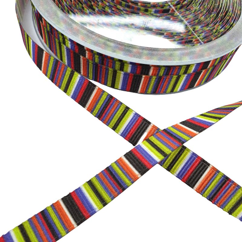 Multi Vertical Stripe Ribbon 10mm - Green 