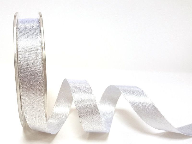 Berties Bows - Metallic Satin Sparkle Ribbon - Silver 15mm