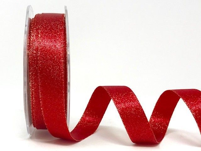 Berties Bows - Metallic Satin Sparkle Ribbon - Red 15mm