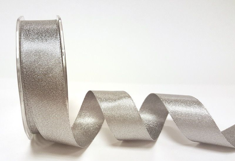 Berties Bows - Metallic Satin Sparkle Ribbon - Dark Silver 25mm