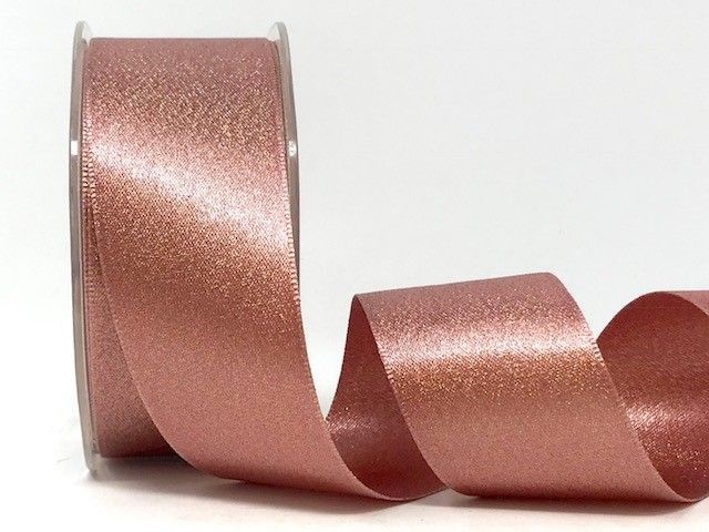 Berties Bows - Metallic Satin Sparkle Ribbon - Rose Gold 38mm