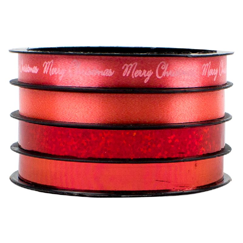 Metallic Christmas Ribbon - Red - 4 Pack