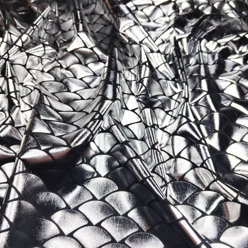 Poly Eleastine Fabric - Fish Scale Foil - Metallic Silver