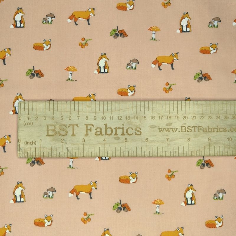 Poly Cotton Fabric Foxes - Coral