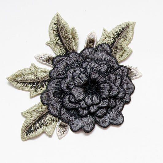 Embroidered Flower Motif 120mm x 90mm Grey