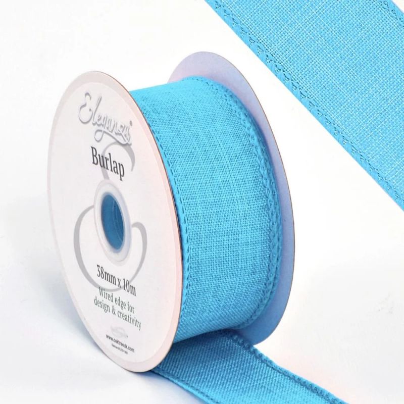 Wired Edge Burlap Ribbon 38mm - Turquoise