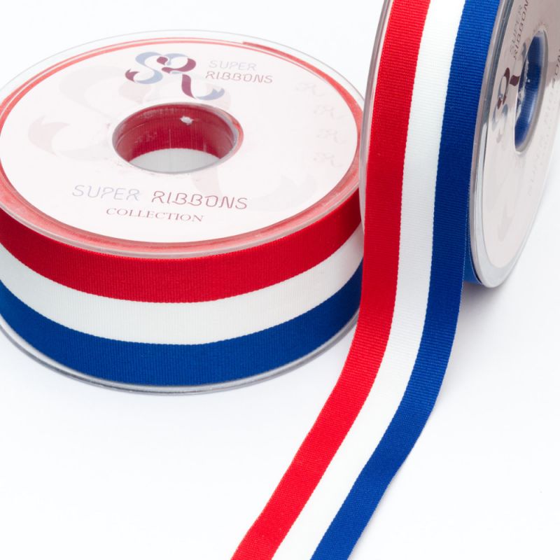 Super Ribbons Grosgrain Tri-Colour Ribbon Red / White / Blue - 25mm
