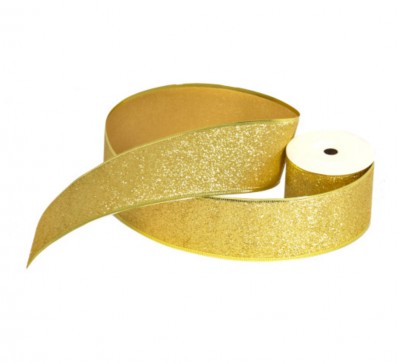 63mm Wired Edge Ribbon - Glitter Gold **FULL ROLL**