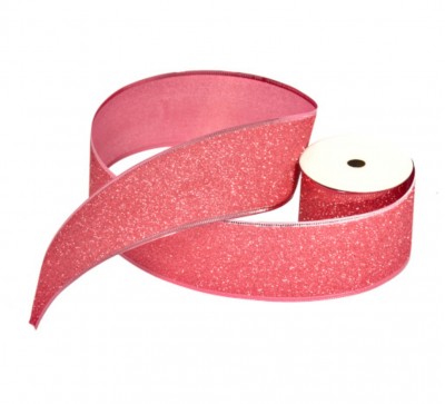 63mm Wired Edge Ribbon - Glitter Pink **FULL ROLL**