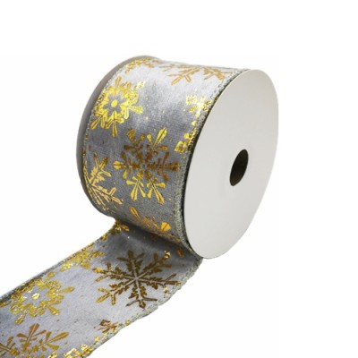 Wired Hessian Wired Hessian Snowflake Grey/ Gold 63mm **FULL ROLL**
