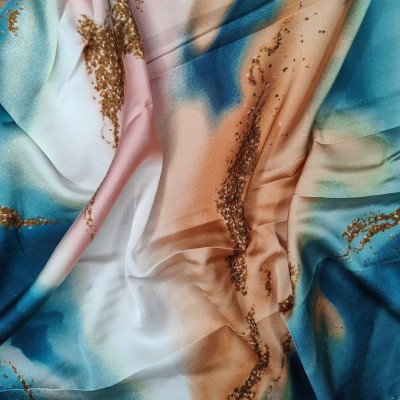 Silky Satin Printed Fabric - Marble Effect