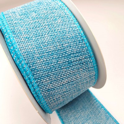 Jute Ribbon Wired Edge - 50mm Blue **FULL ROL