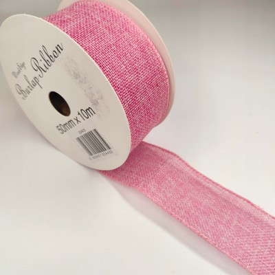 Jute Ribbon Wired Edge - 50mm Pink **FULL ROLL**