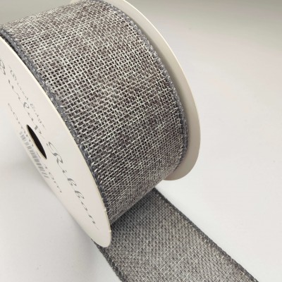 Jute Ribbon Wired Edge - 50mm Grey **FULL ROLL**
