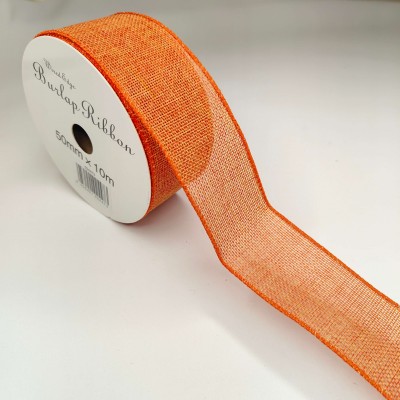 Jute Ribbon Wired Edge - 50mm Burnt Orange **FULL ROLL**