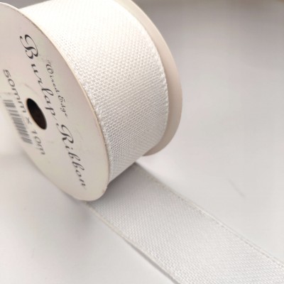 Jute Ribbon Wired Edge - 50mm White **FULL ROLL**