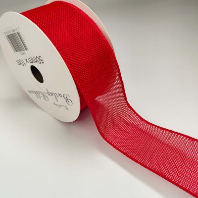 Jute Ribbon Wired Edge - 50mm Red **FULL ROLL**