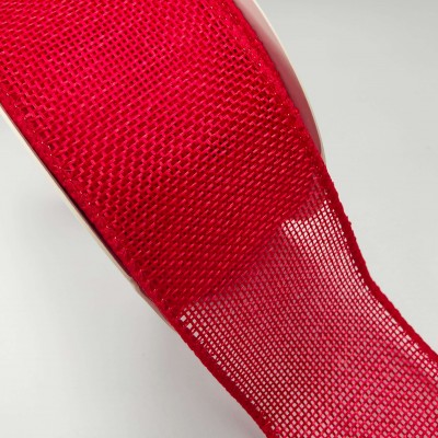 Jute Ribbon Wired Edge - 50mm Red **FULL ROLL