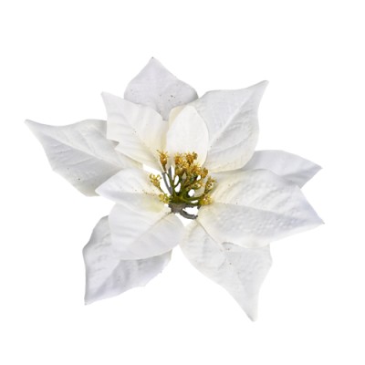 Christmas Poinsettia Head 17cm - White / Ivory / Gold