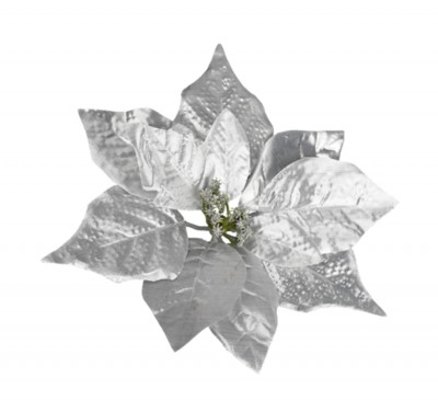 Christmas Poinsettia Head 17cm - Silver