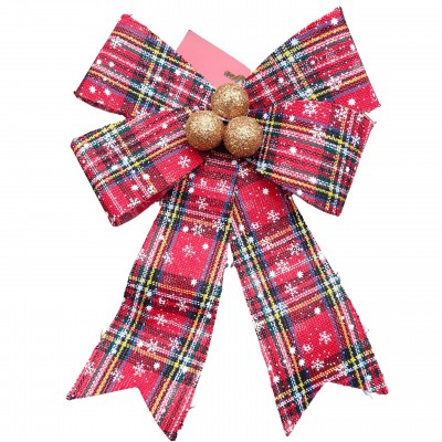 Christmas Bow - Red Tartan with Berries 30cm