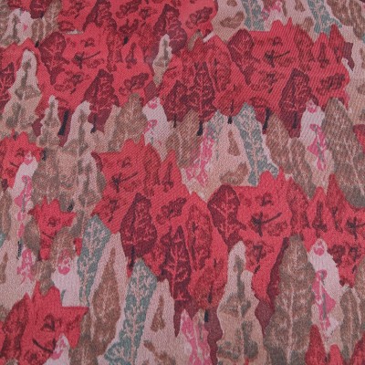 Silky Satin Printed Fabric - Leaf Effect Red